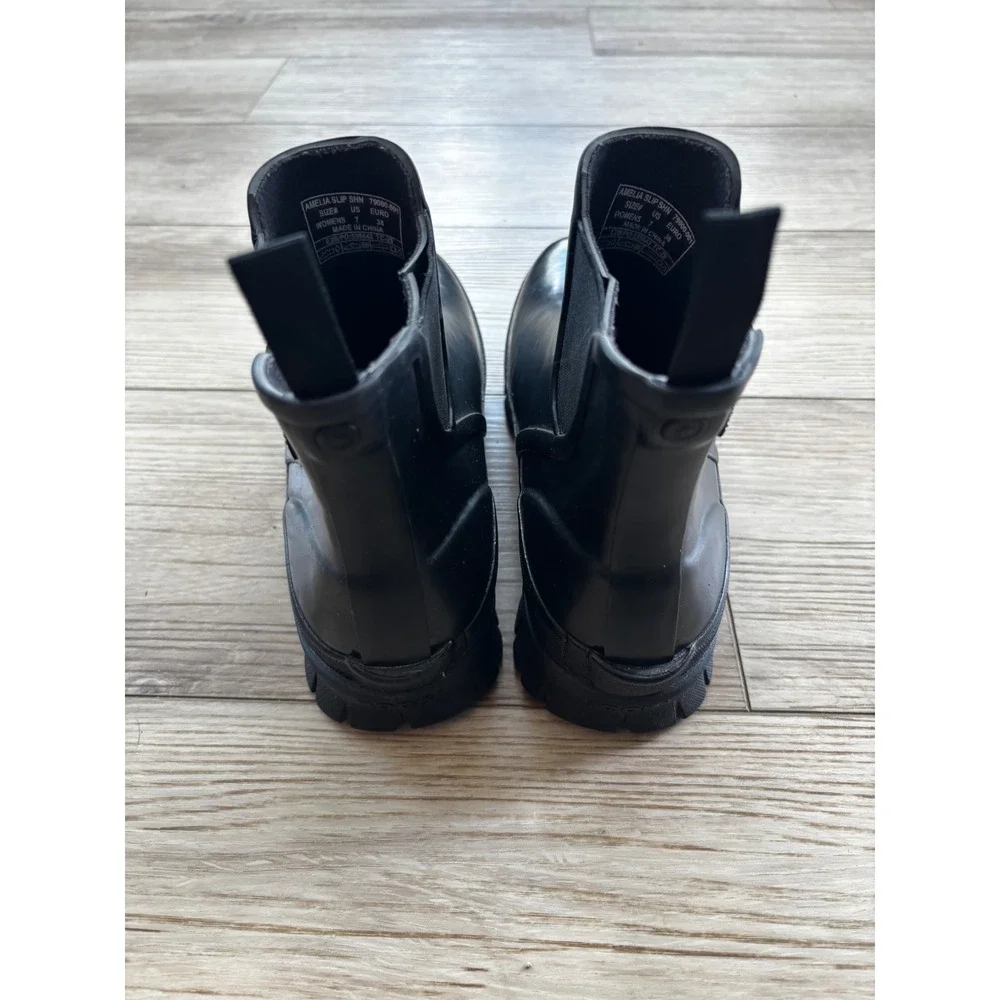Bogs Amelia Slip On Black Waterproof Rain Boots Womens 7 Ankle Chelsea 79000-001